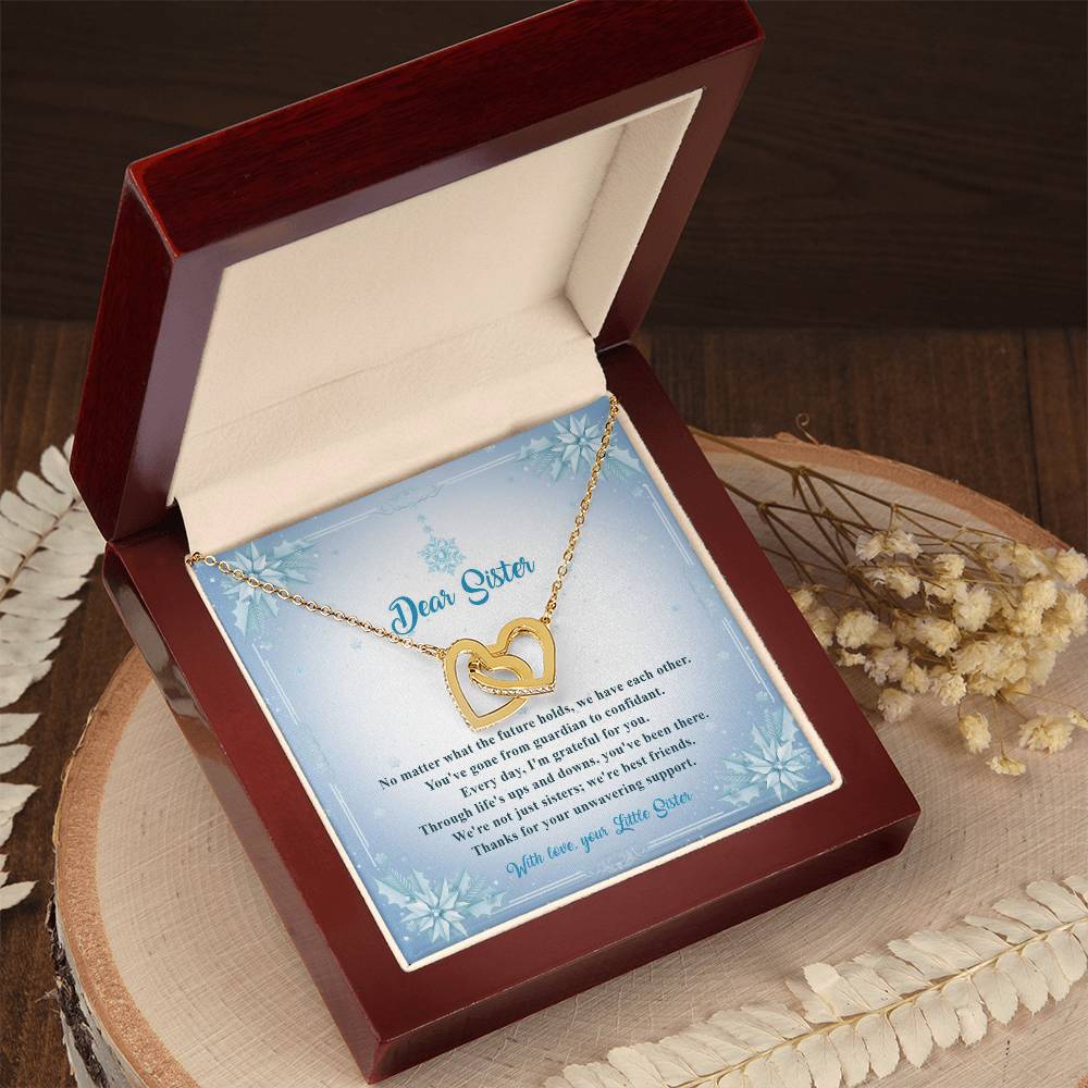 95315b Interlocking Hearts Necklace, Gift to my Sister with Beautiful Message Card