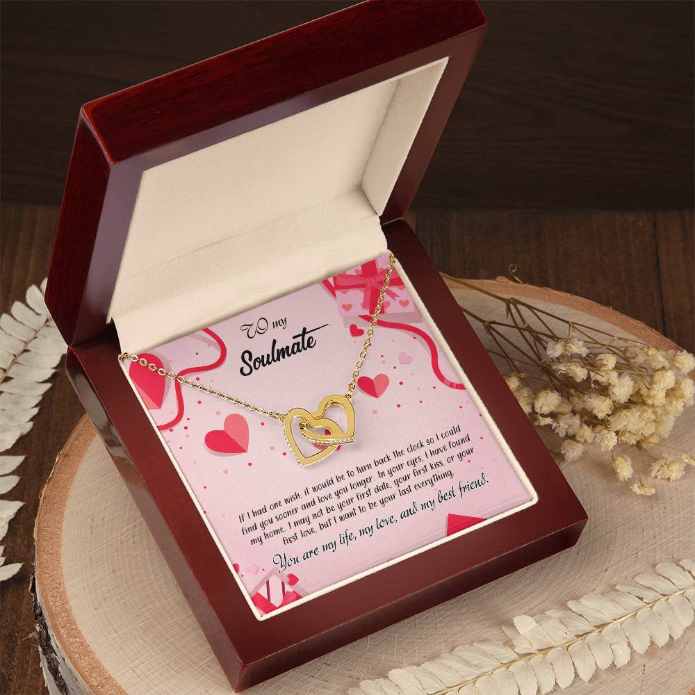 valentine-15b Interlocking Hearts neck, Gift to My Soulmate with Message Card