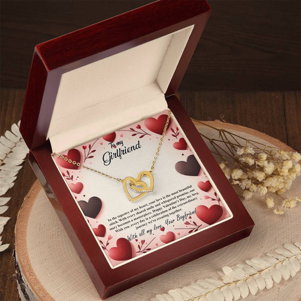 Valentine-st7c Interlocking Hearts Necklace, Gift to my Girlfriend with Beautiful Message Card