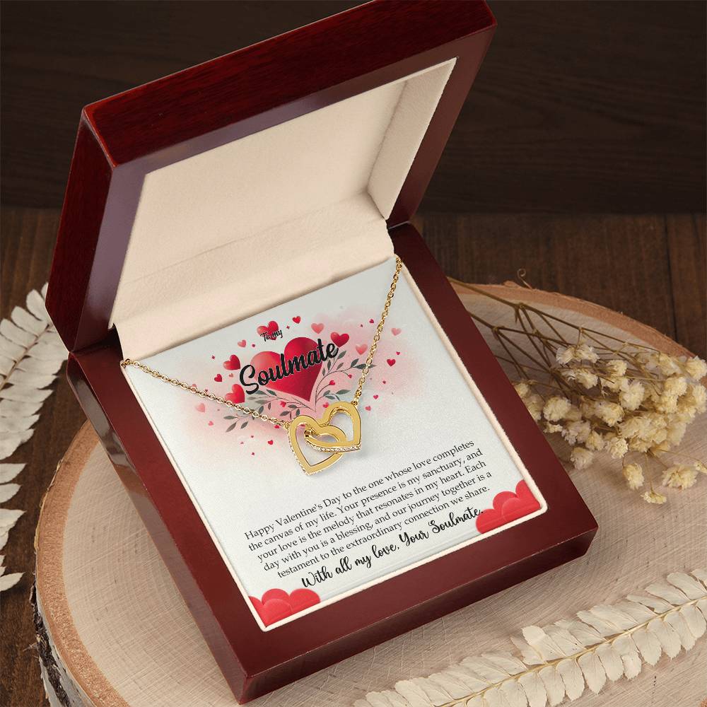 Valentine-st11b Interlocking Hearts neck, Gift to My Soulmate with Message Card