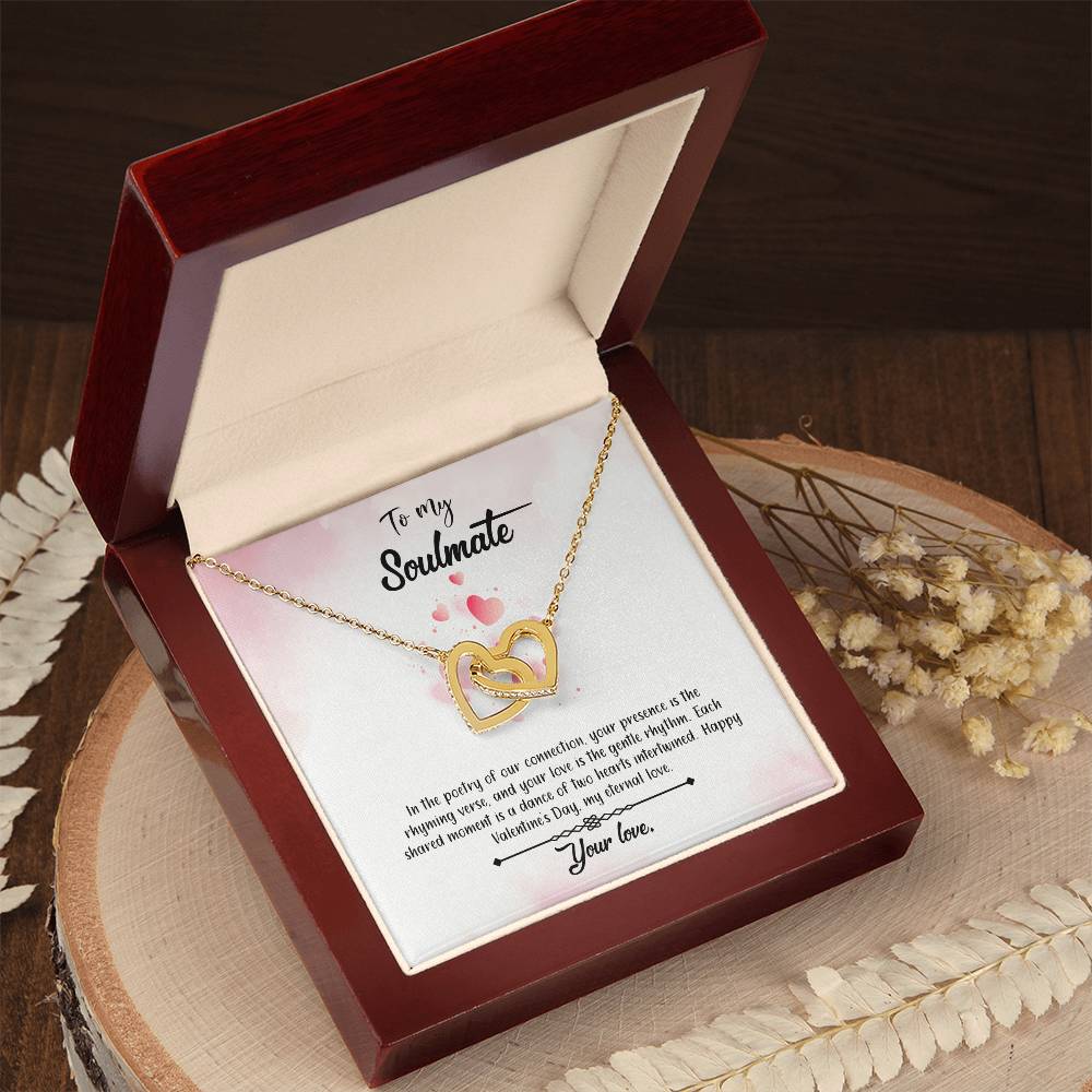 valentine-12b Interlocking Hearts neck, Gift to My Soulmate with Message Card