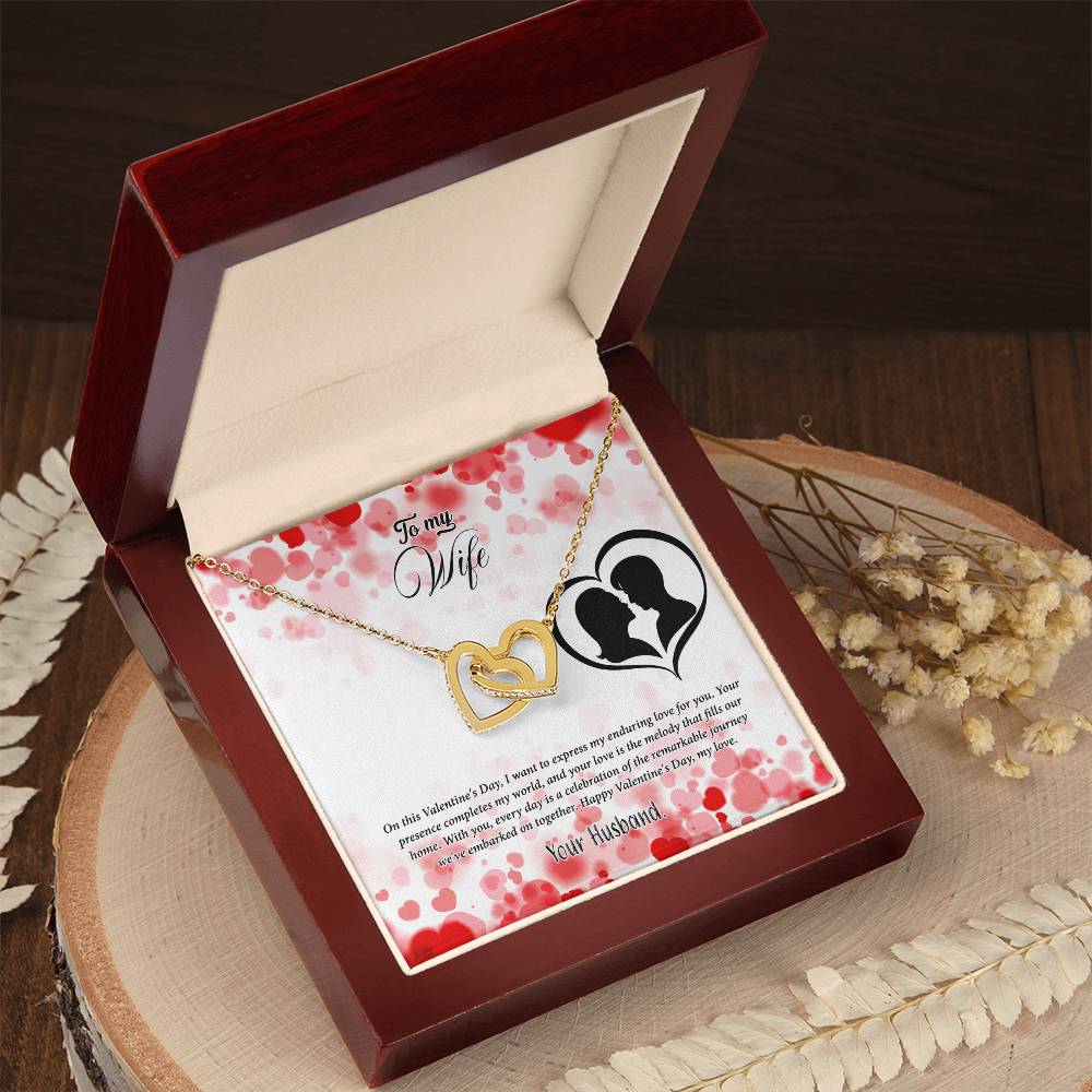 valentine-36a Interlocking Hearts Necklace, Gift to my Wife with Beautiful Message Card