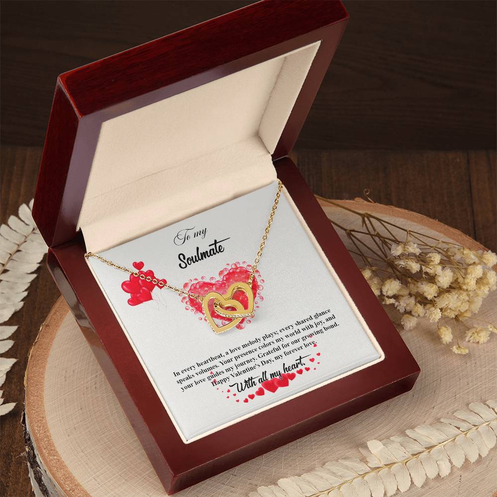 valentine-20b Interlocking Hearts neck, Gift to My Soulmate with Message Card