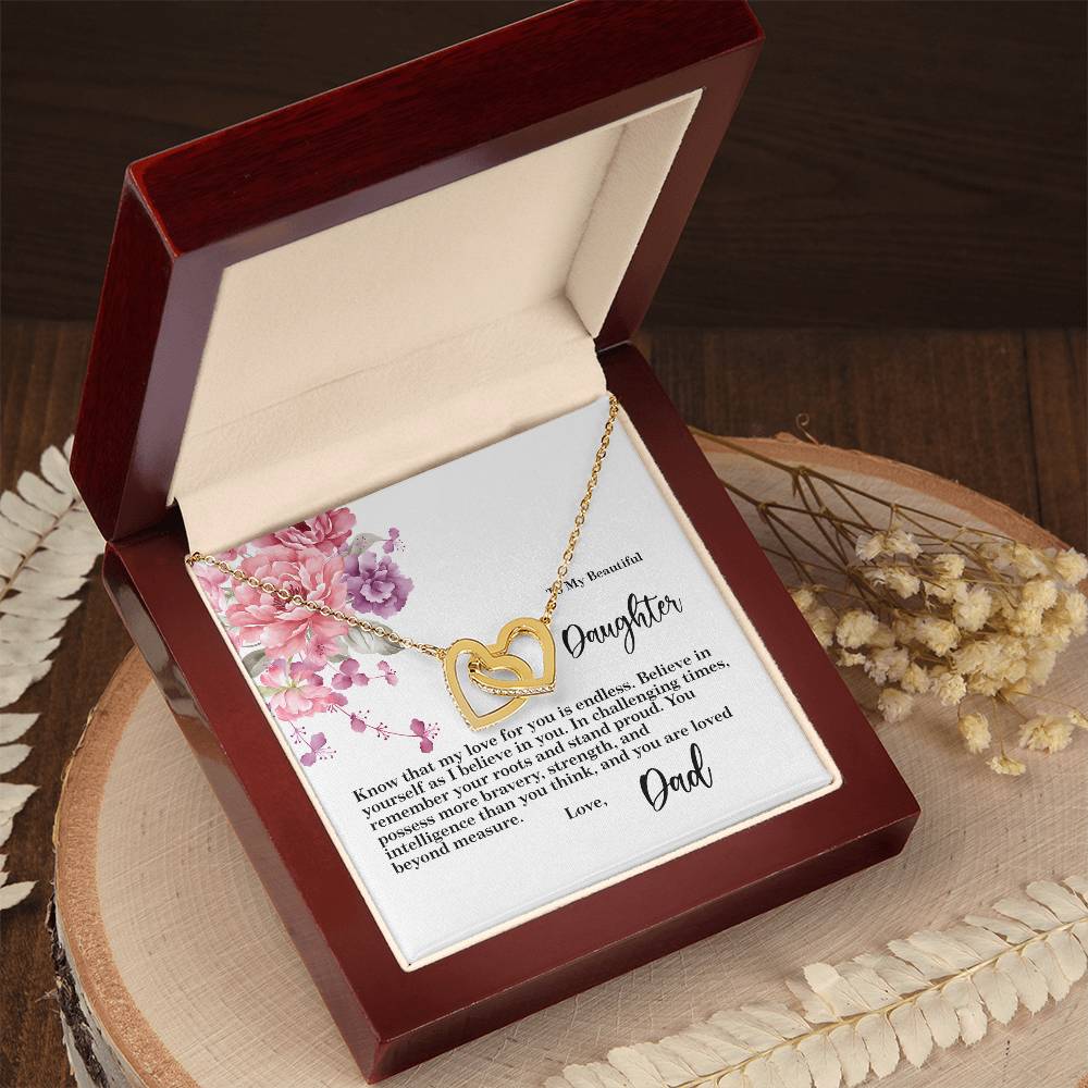 4027b Interlocking Hearts Necklace, Gift to my Daughter with Beautiful Message Card