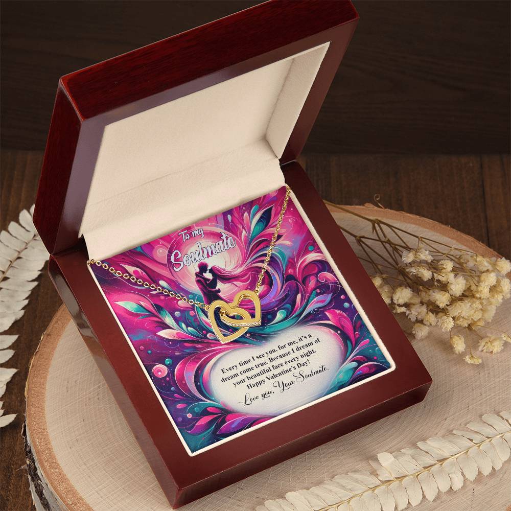 Valentine-st21b Interlocking Hearts neck, Gift to My Soulmate with Message Card