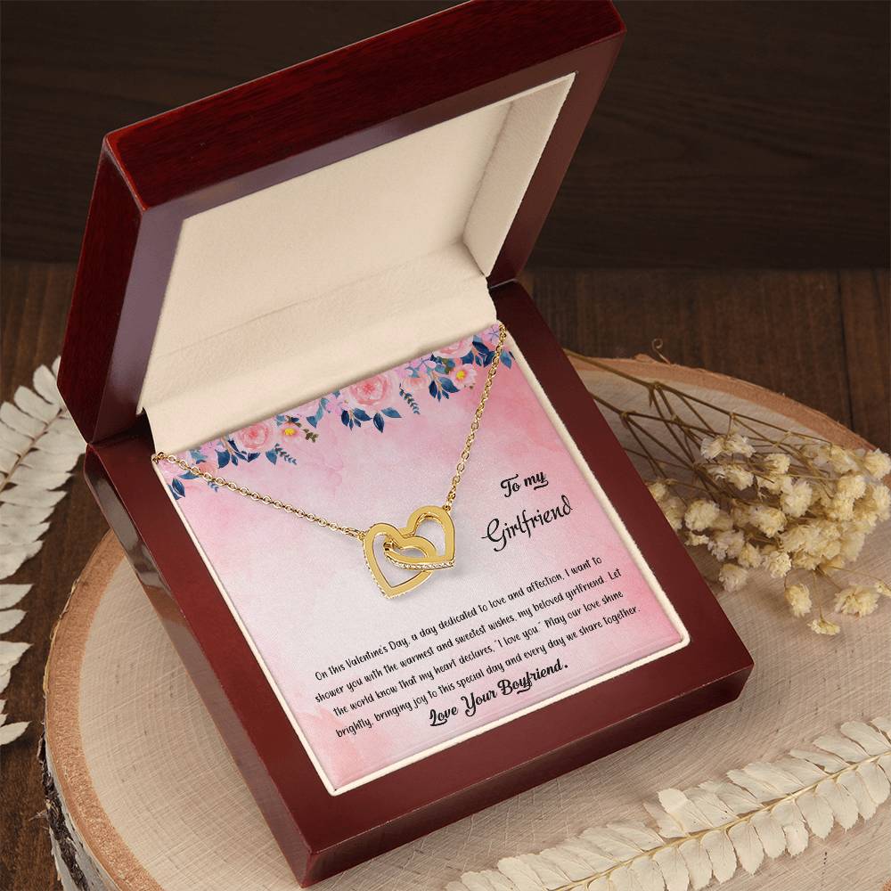 valentine-38c Interlocking Hearts Necklace, Gift to my Girlfriend with Beautiful Message Card