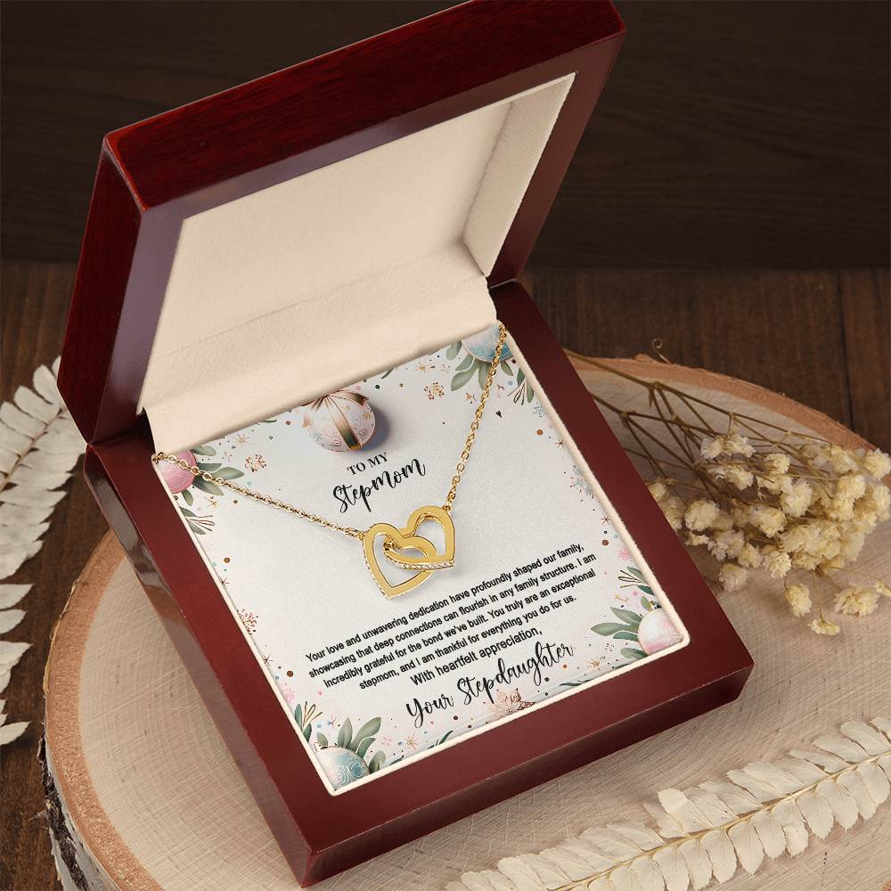 4048(a) Interlocking Hearts Necklace, Gift to my Stepmom with Beautiful Message Card