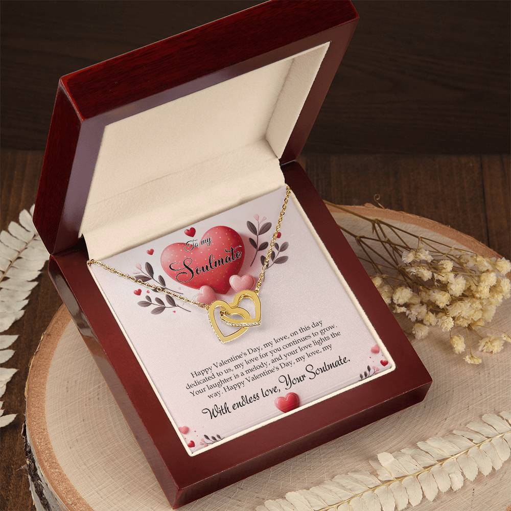 Valentine-st13b Interlocking Hearts neck, Gift to My Soulmate with Message Card