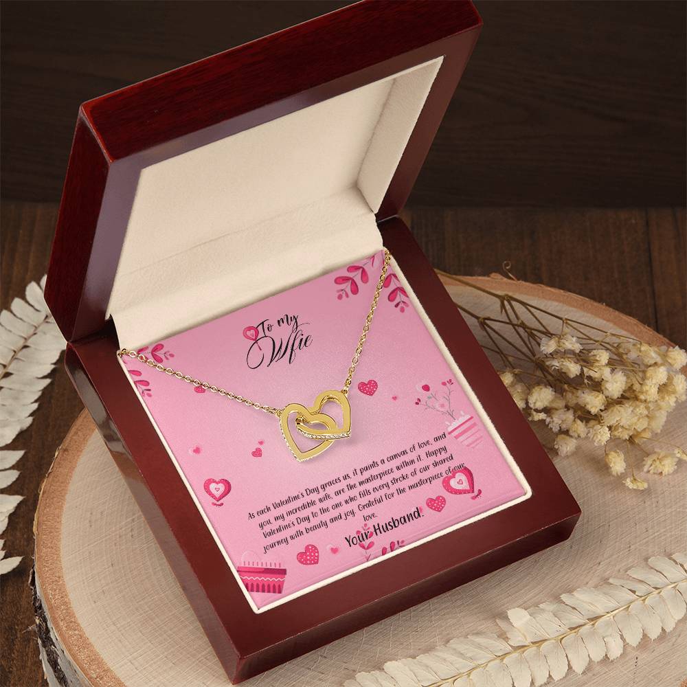 valentine-16a Interlocking Hearts Necklace, Gift to my Wife with Beautiful Message Card