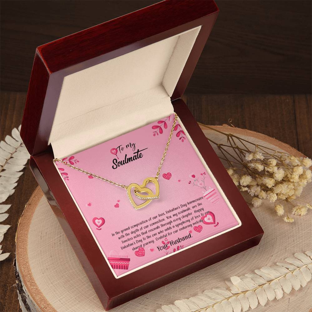 valentine-16b Interlocking Hearts neck, Gift to My Soulmate with Message Card