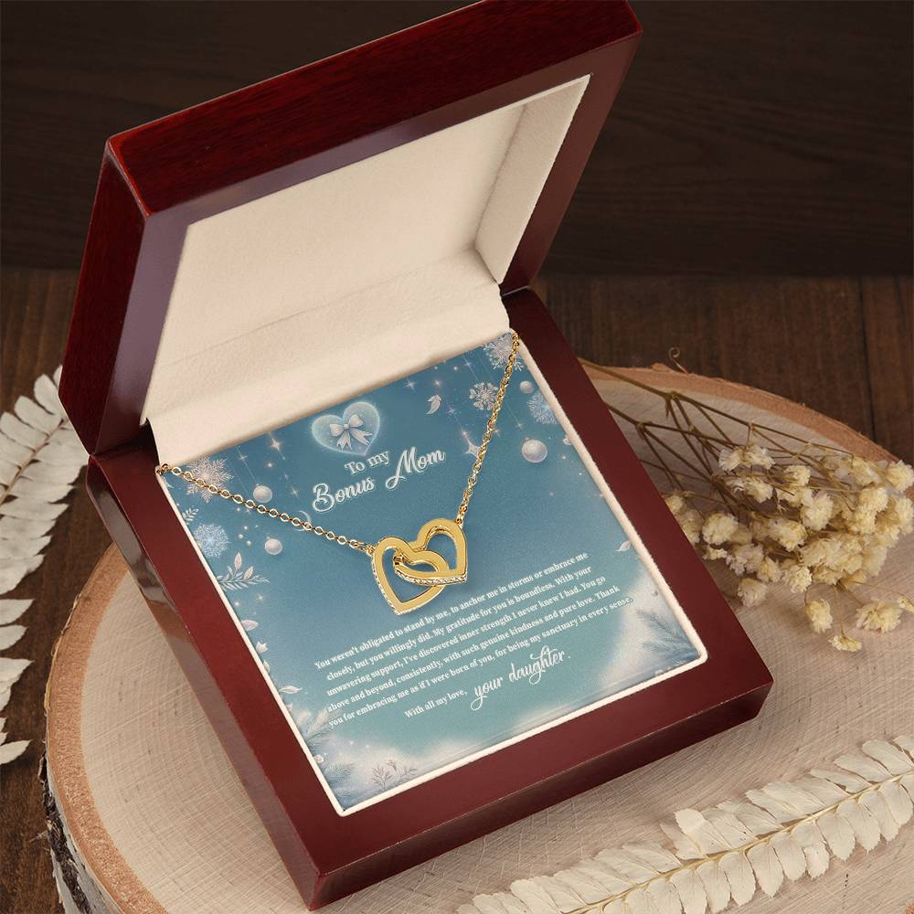 4045 (a) Interlocking Hearts Necklace, Gift to my Stepmom with Beautiful Message Card