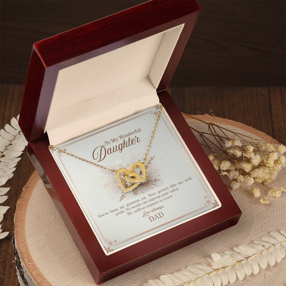 95318 c Interlocking Hearts Necklace, Gift to my Daughter with Beautiful Message Card