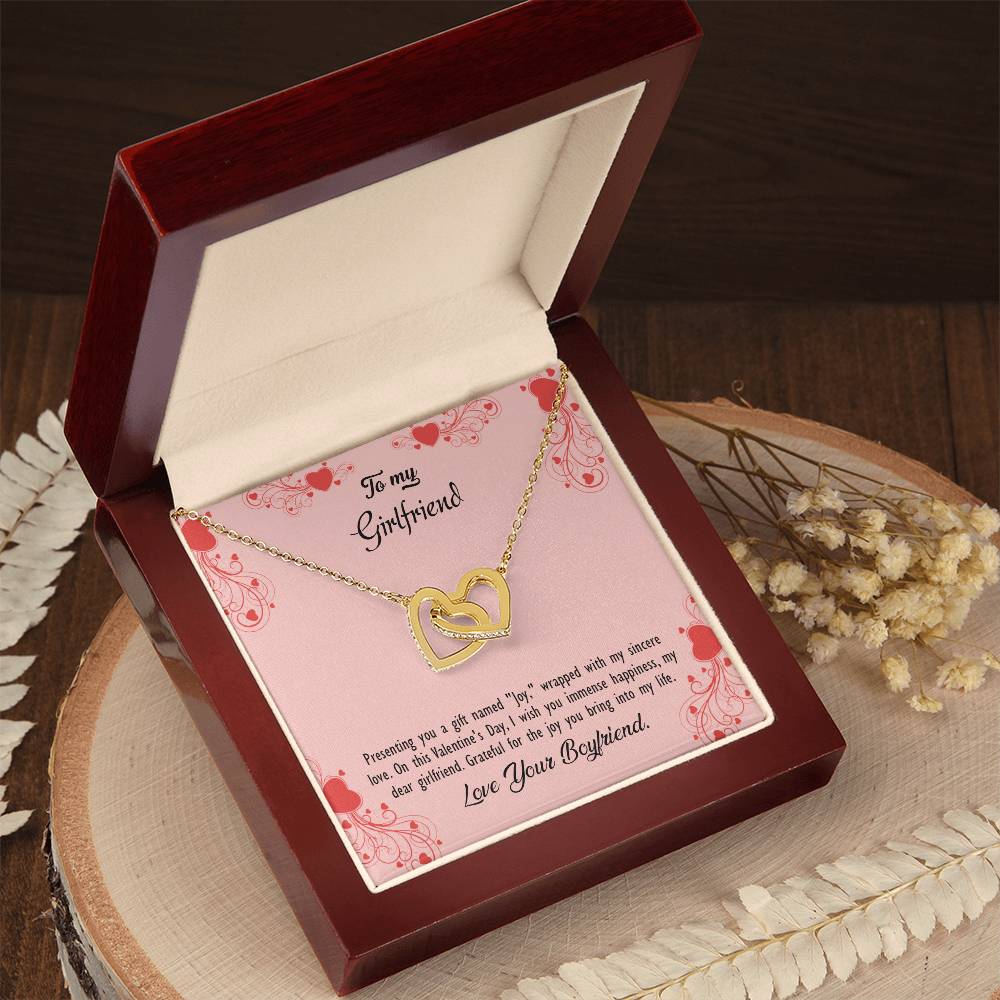 valentine-29c Interlocking Hearts Necklace, Gift to my Girlfriend with Beautiful Message Card