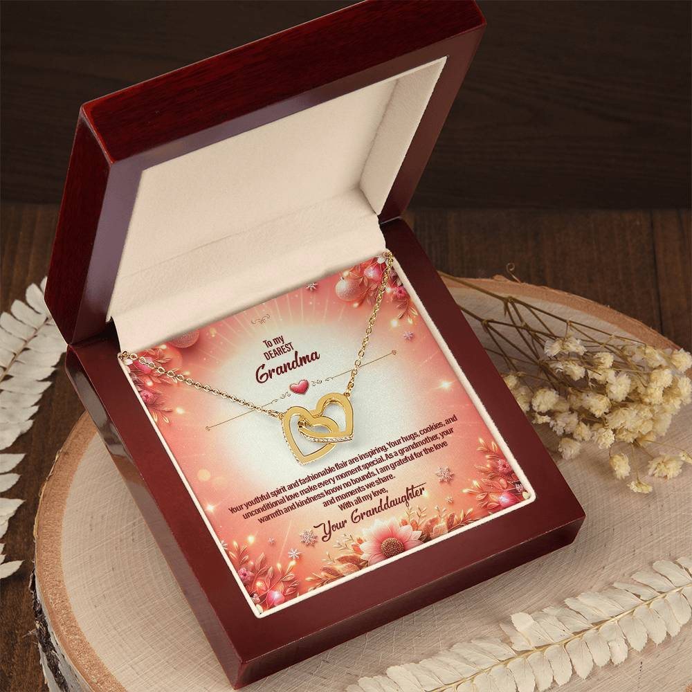 4051c Interlocking Hearts Necklace, Gift to my Grandma with Beautiful Message Card