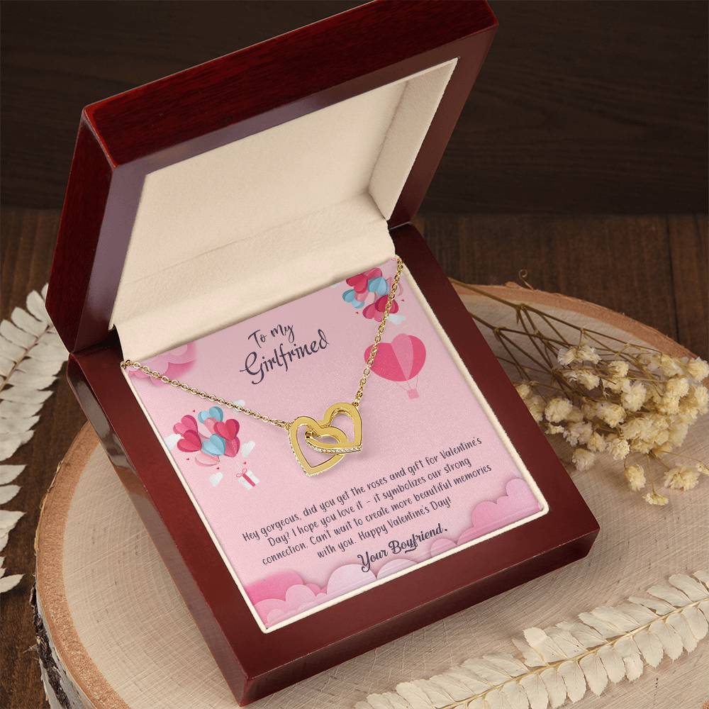 valentine-28c Interlocking Hearts Necklace, Gift to my Girlfriend with Beautiful Message Card