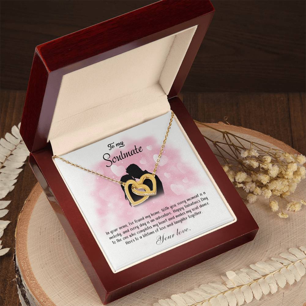 valentine-5b Interlocking Hearts neck, Gift to My Soulmate with Message Card