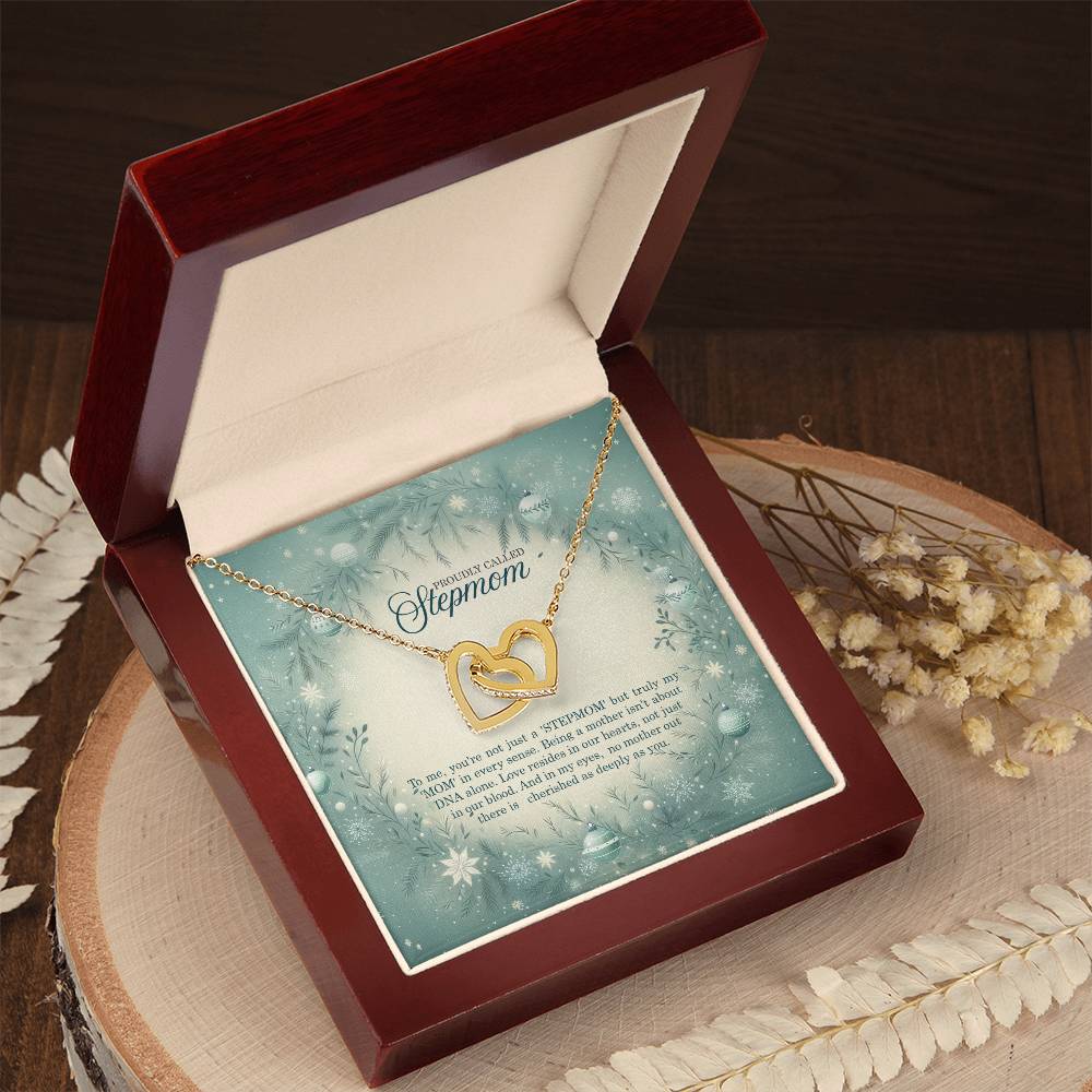 95320 b Interlocking Hearts Necklace, Gift to my Stepmom with Beautiful Message Card