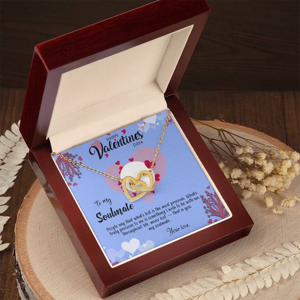 valentine-30b Interlocking Hearts neck, Gift to My Soulmate with Message Card