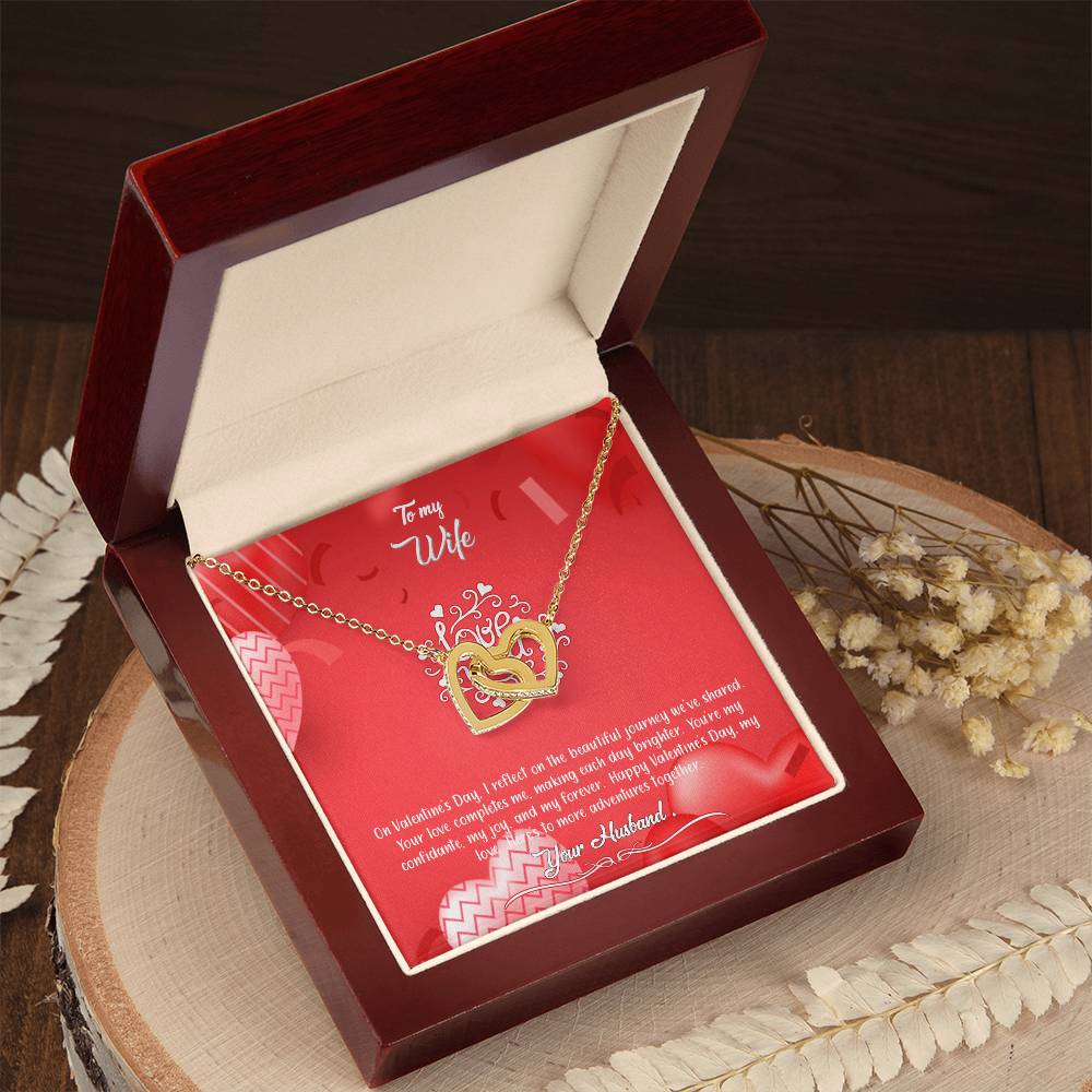 valentine-4a Interlocking Hearts Necklace, Gift to my Wife with Beautiful Message Card