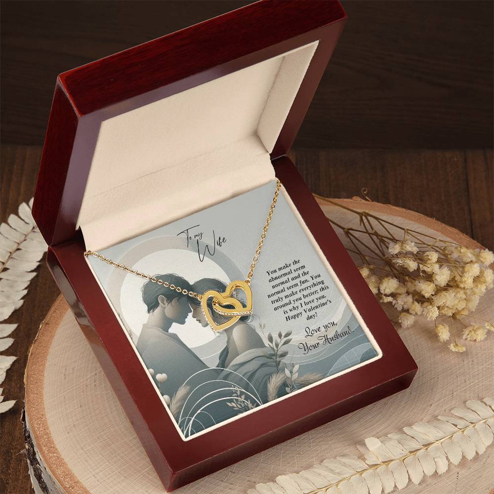 Valentine-st22a Interlocking Hearts Necklace, Gift to my Wife with Beautiful Message Card