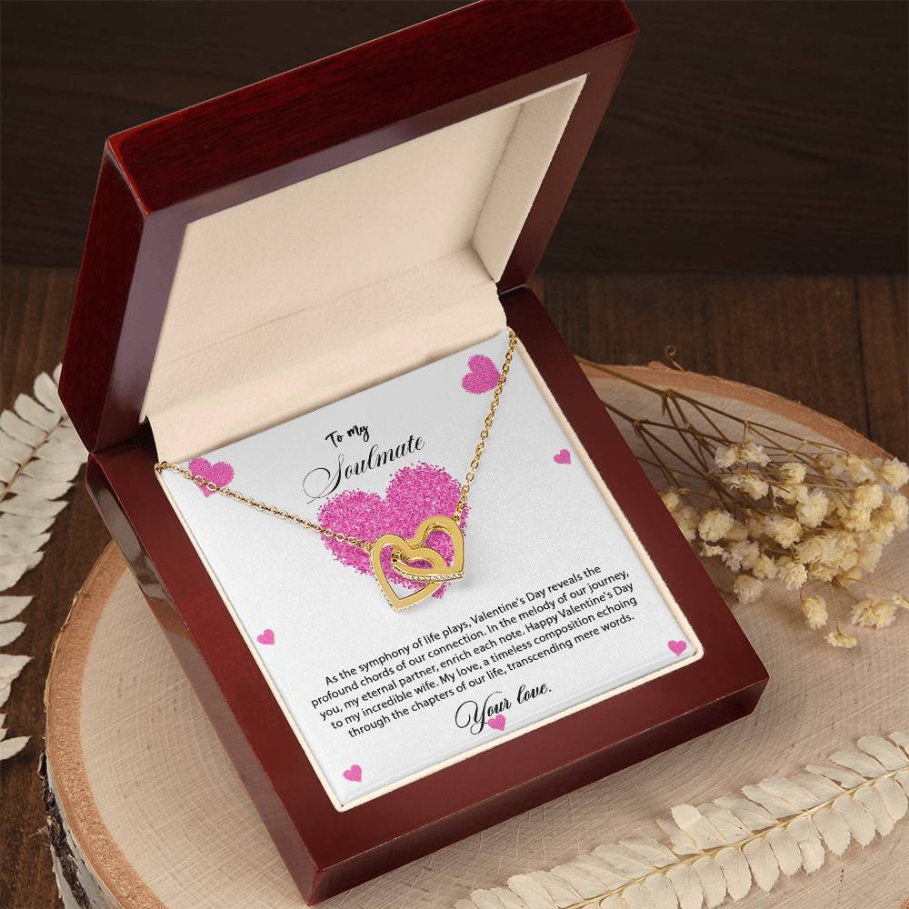 valentine-8b Interlocking Hearts neck, Gift to My Soulmate with Message Card