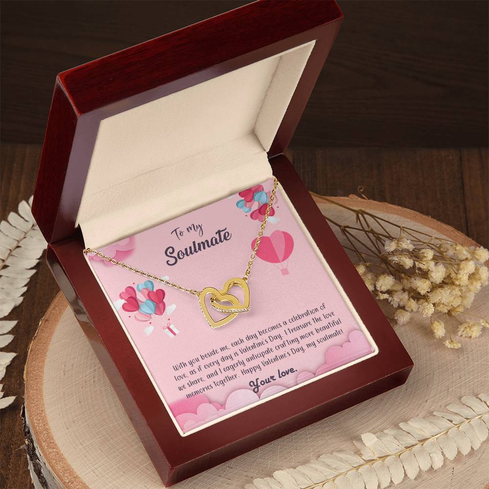 valentine-28b Interlocking Hearts neck, Gift to My Soulmate with Message Card