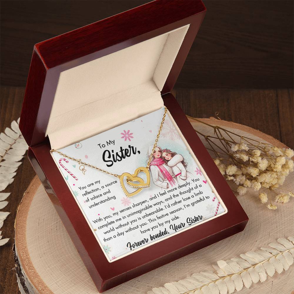 95127b Interlocking Hearts Necklace, Gift to my Sister with Beautiful Message Card