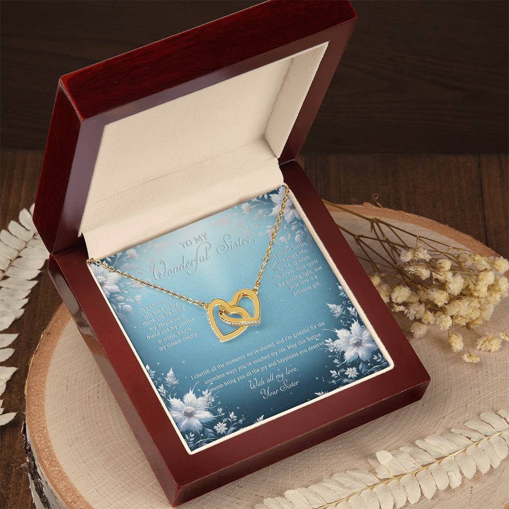 95313a Interlocking Hearts Necklace, Gift to my Sister with Beautiful Message Card