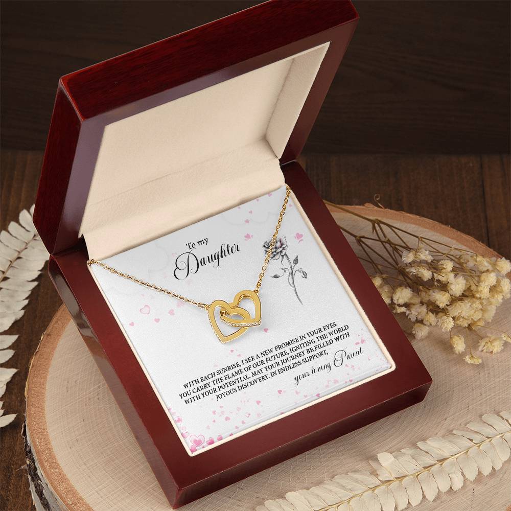 4037a Interlocking Hearts Necklace, Gift to my Daughter with Beautiful Message Card