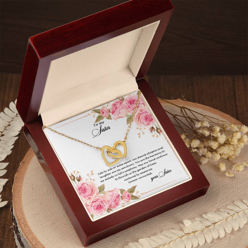 4034c Interlocking Hearts Necklace, Gift to my Sister with Beautiful Message Card