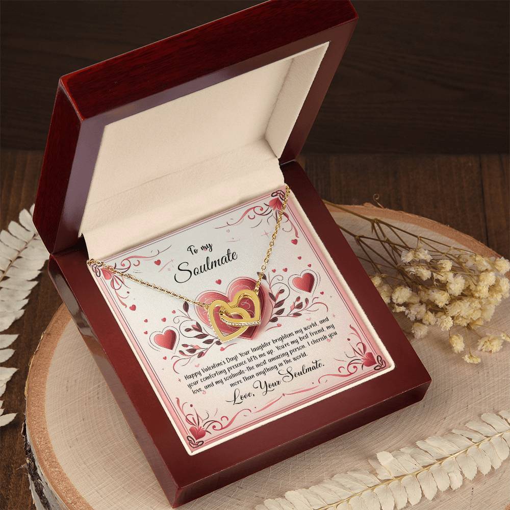 Valentine-st12b Interlocking Hearts neck, Gift to My Soulmate with Message Card