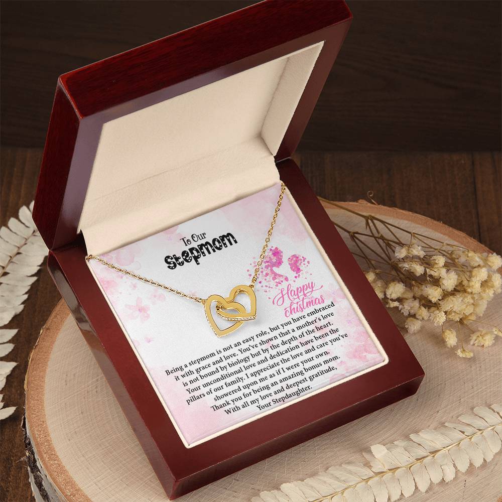 4020 a Interlocking Hearts Necklace, Gift to my Stepmom with Beautiful Message Card