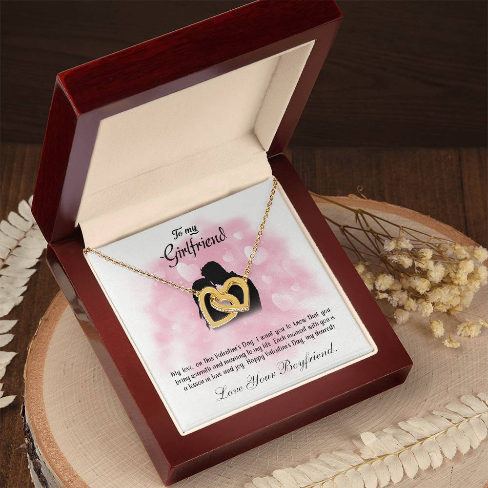 valentine-5c Interlocking Hearts Necklace, Gift to my Girlfriend with Beautiful Message Card