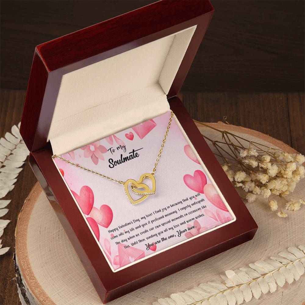 valentine-37b Interlocking Hearts neck, Gift to My Soulmate with Message Card