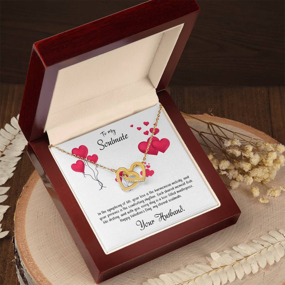 valentine-11b Interlocking Hearts neck, Gift to My Soulmate with Message Card