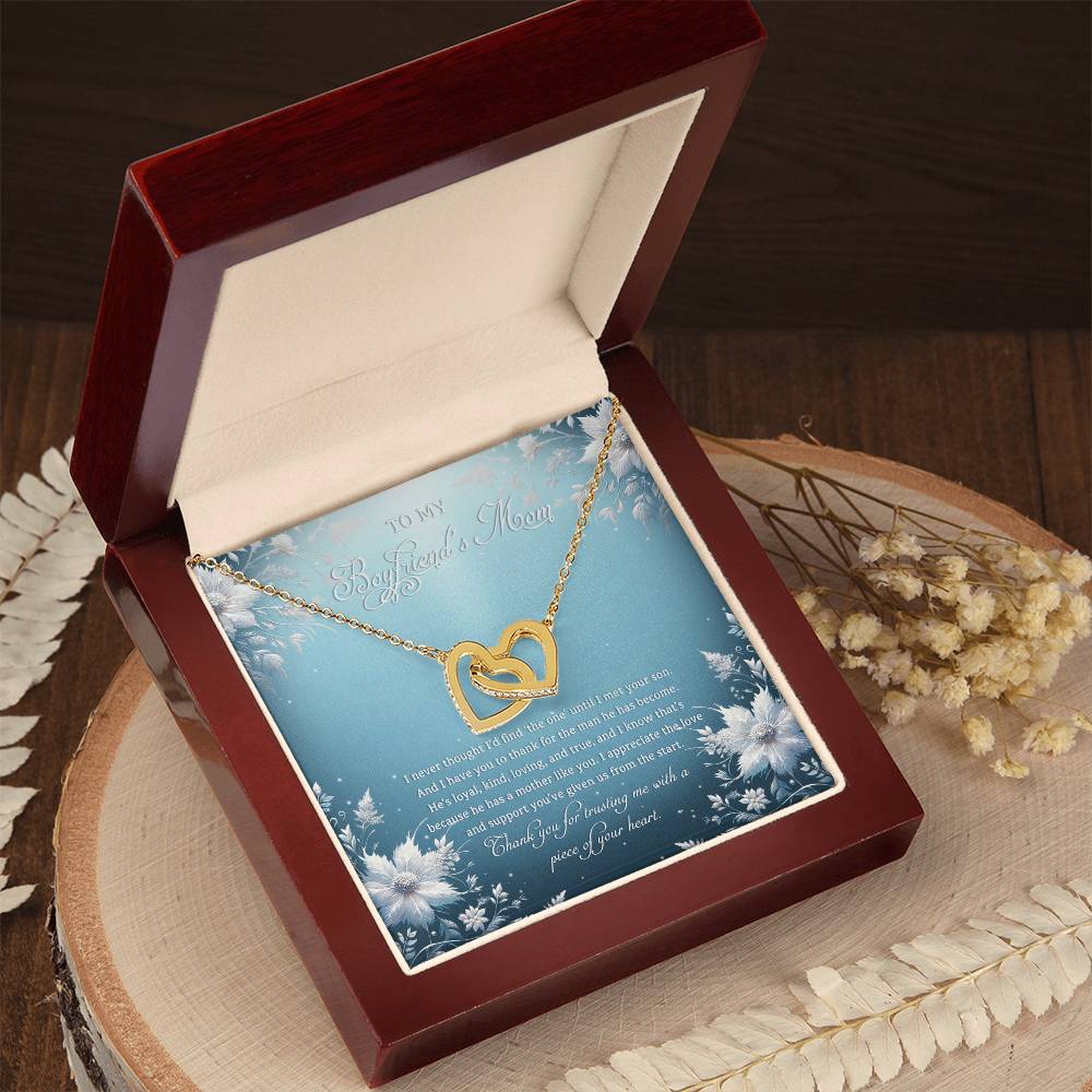 95313c Interlocking Hearts Necklace, Gift to my Boyfriend's Mom with Beautiful Message Card