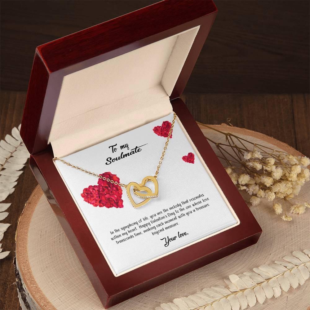 valentine-17b Interlocking Hearts neck, Gift to My Soulmate with Message Card