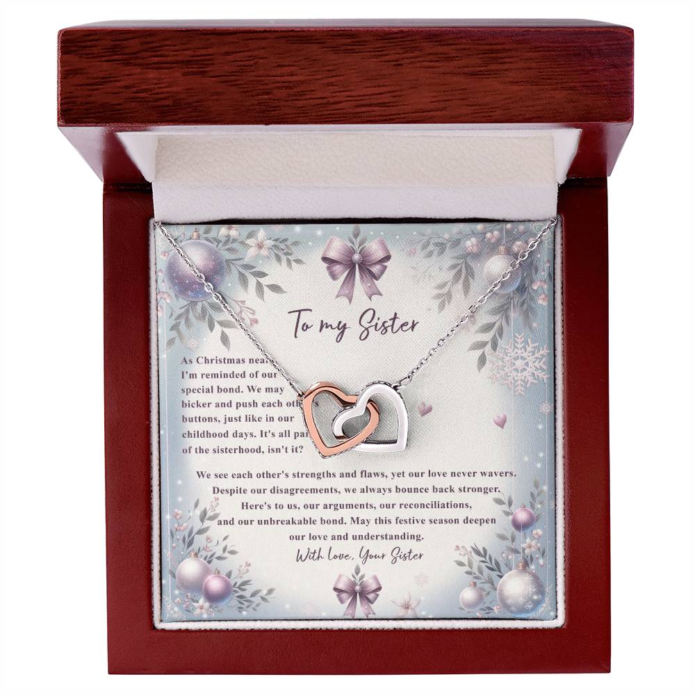 95784c Interlocking Hearts Necklace, Gift to my Sister with Beautiful Message Card