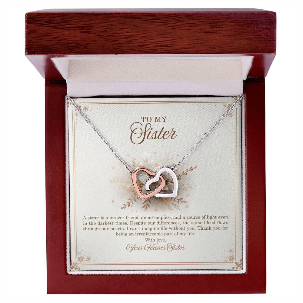 95318b Interlocking Hearts Necklace, Gift to my Sister with Beautiful Message Card