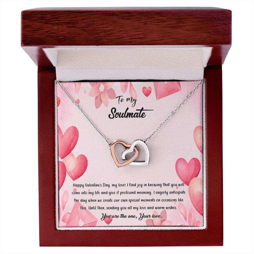 valentine-37b Interlocking Hearts neck, Gift to My Soulmate with Message Card