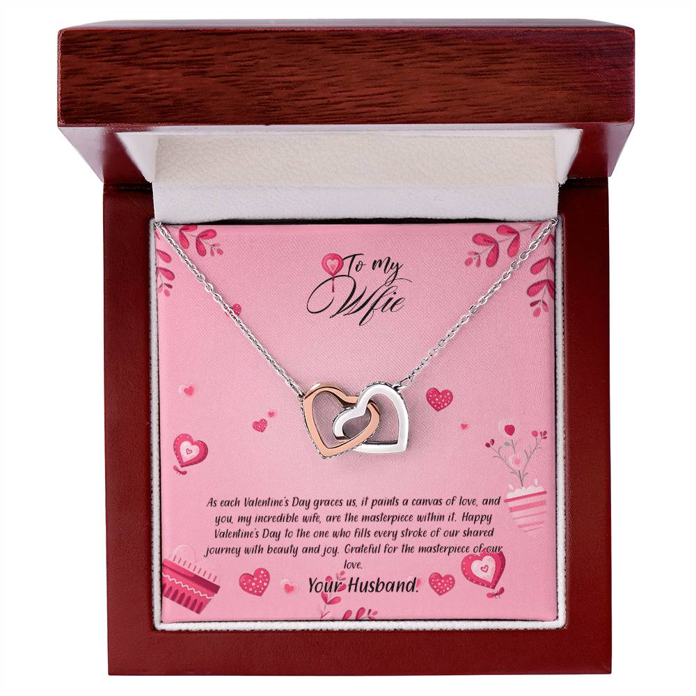 valentine-16a Interlocking Hearts Necklace, Gift to my Wife with Beautiful Message Card