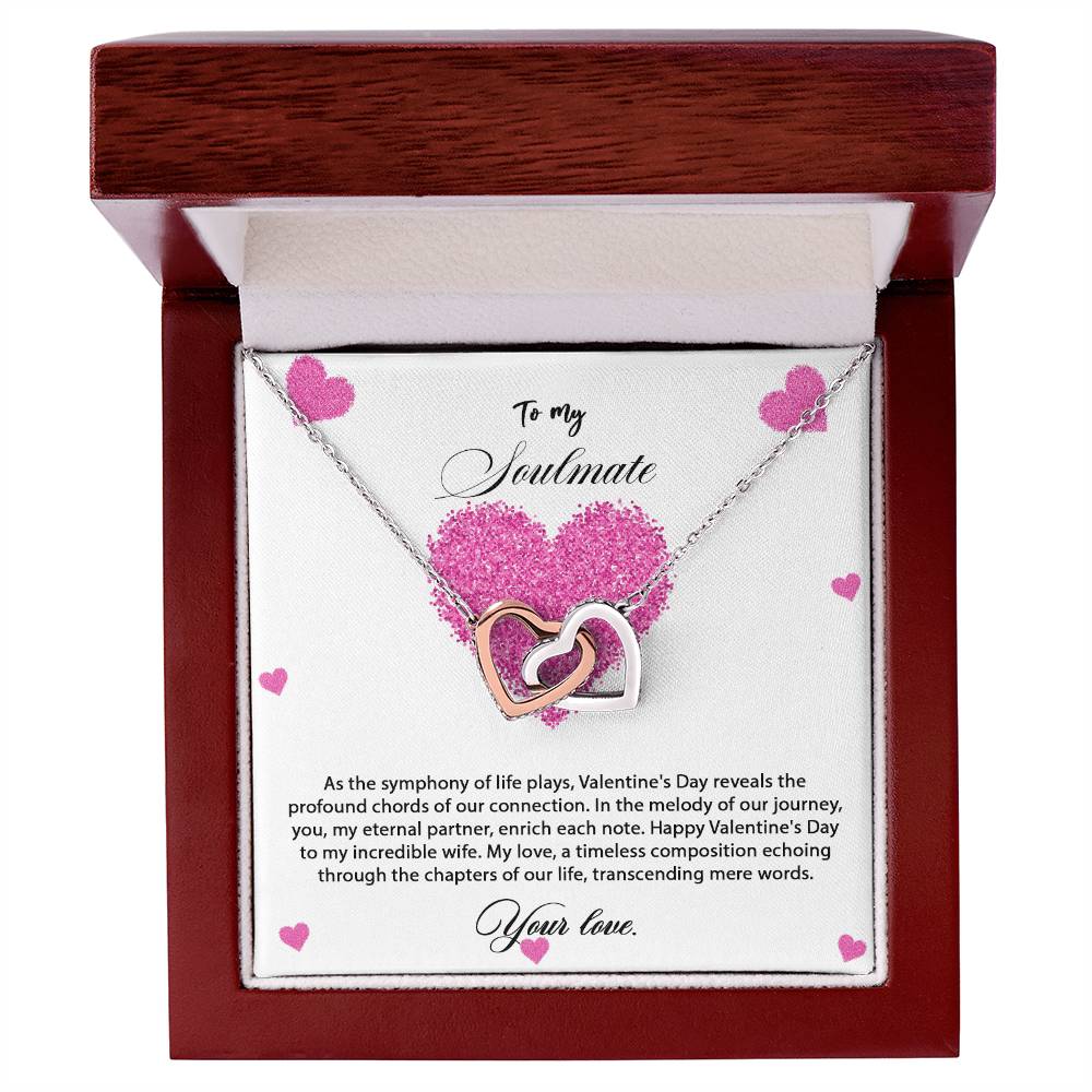 valentine-8b Interlocking Hearts neck, Gift to My Soulmate with Message Card