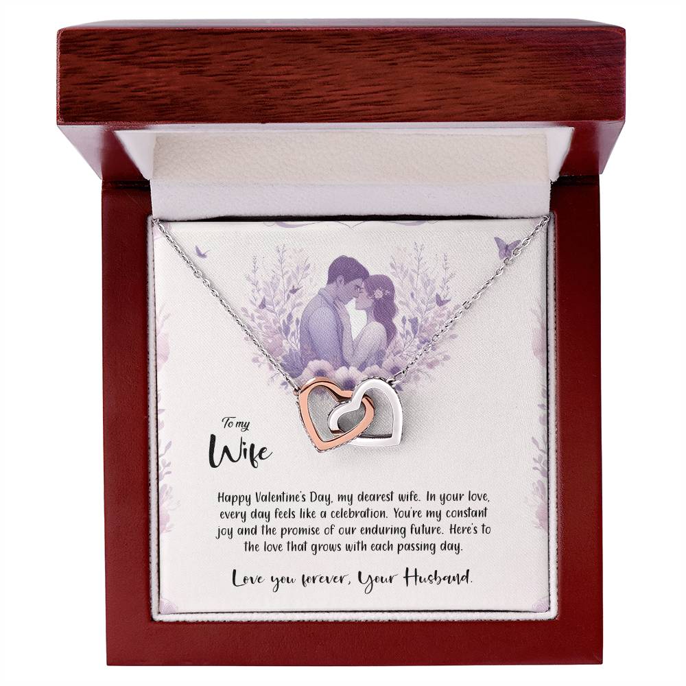 Valentine-st14a Interlocking Hearts Necklace, Gift to my Wife with Beautiful Message Card