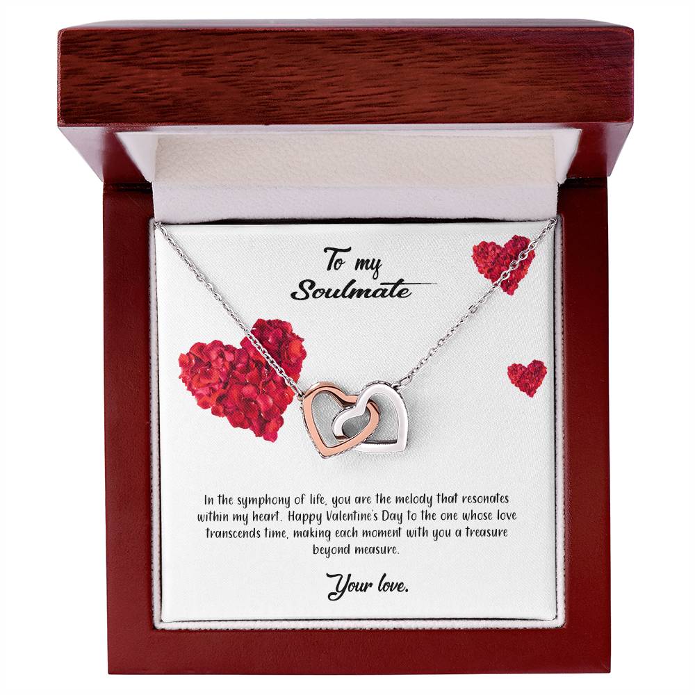 valentine-17b Interlocking Hearts neck, Gift to My Soulmate with Message Card