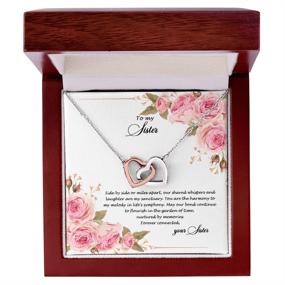 4034c Interlocking Hearts Necklace, Gift to my Sister with Beautiful Message Card