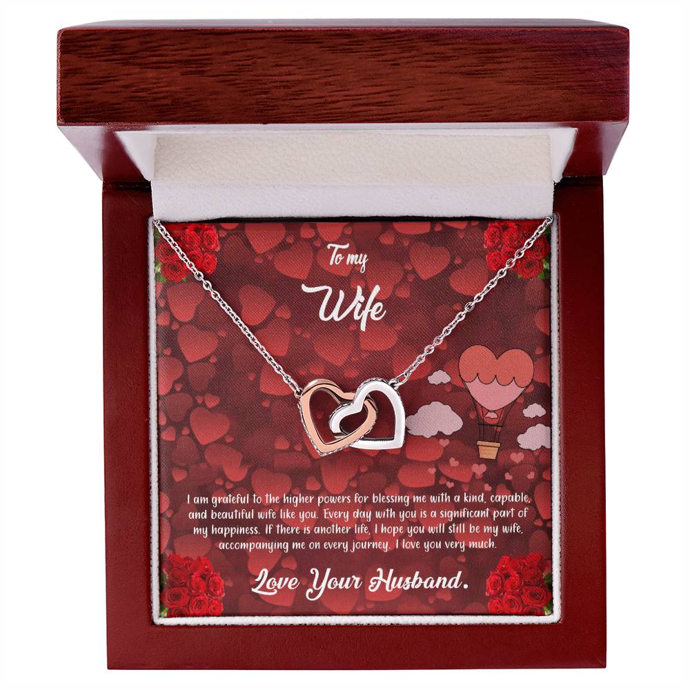 valentine-27a Interlocking Hearts Necklace, Gift to my Wife with Beautiful Message Card