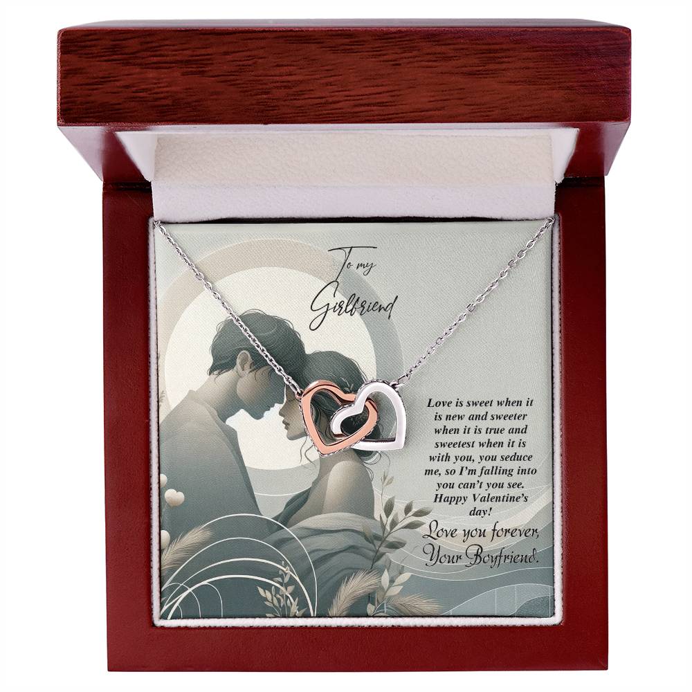 Valentine-st22c Interlocking Hearts Necklace, Gift to my Girlfriend with Beautiful Message Card