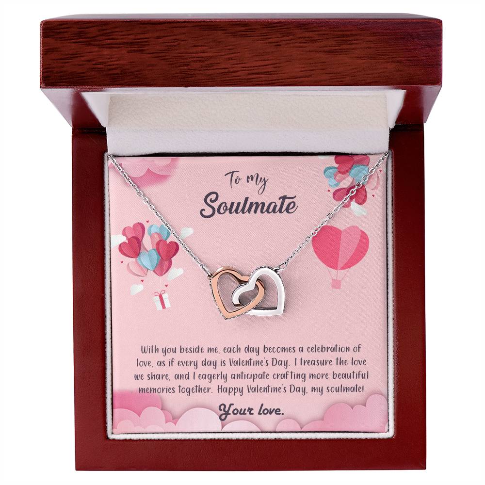 valentine-28b Interlocking Hearts neck, Gift to My Soulmate with Message Card