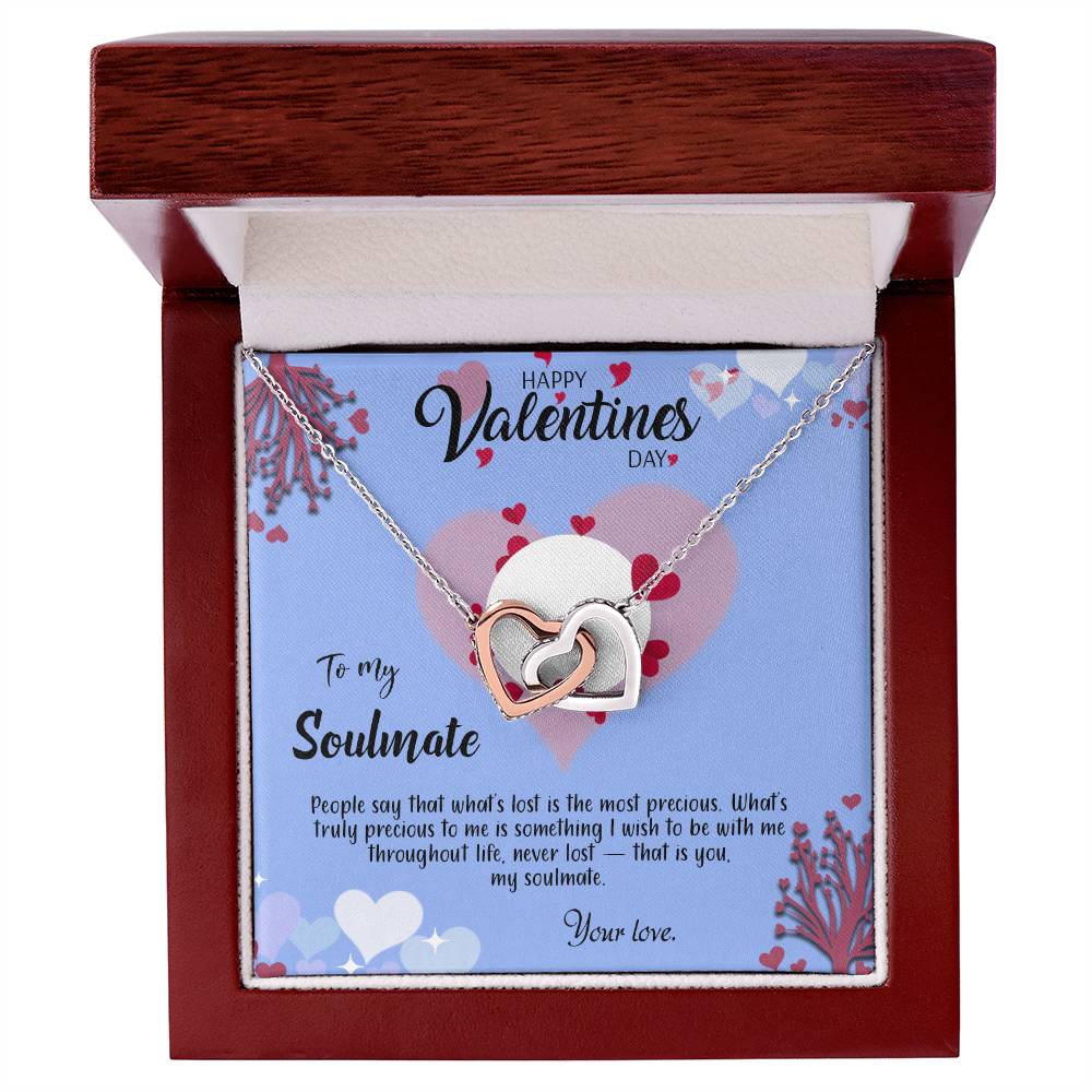 valentine-30b Interlocking Hearts neck, Gift to My Soulmate with Message Card