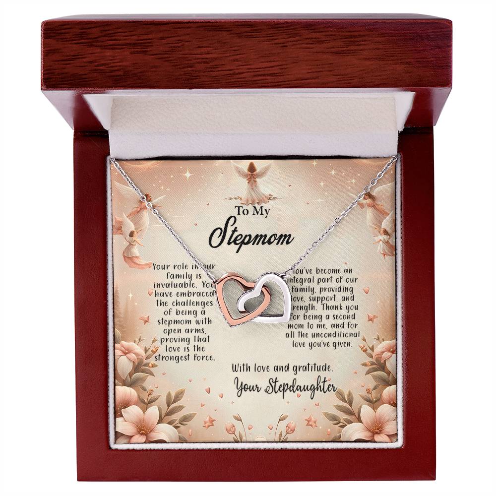 4052b Interlocking Hearts Necklace, Gift to my Stepmom with Beautiful Message Card